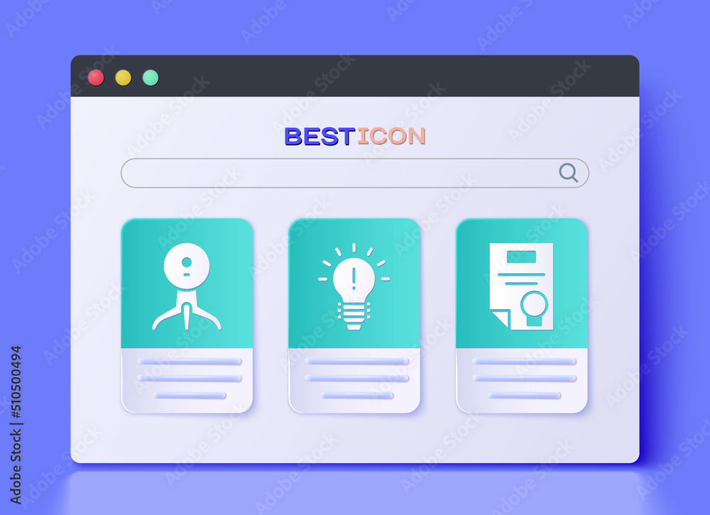 Poster set light bulb with concept of idea, web camera and certificate template icon. vector