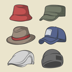 Vector set of man hats. Illustration