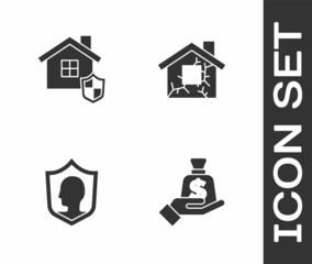 Set Money in hand, House with shield, Life insurance and icon. Vector