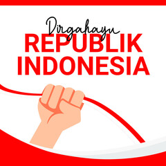 Indonesia Independence day with hand and waving flag. 17 august. Vector Eps10