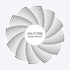 Halftone dotted background circularly distributed. Halftone effect vector pattern. Circle dots isolated on the white background. Border logo icon. Draft emblem for your design.