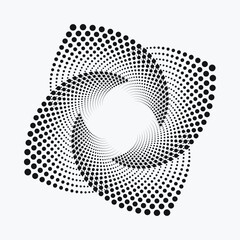 Black abstract vector halftone dots design element. Halftone effect vector pattern, texture, pattern, object for design. Circle dots isolated on the white background. Vector design element.