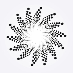 Circle halftone spiral background. dots abstract concentric circle. spiral, swirl, twirl element. Circular and radial dots helix. Segmented circle with rotation.
