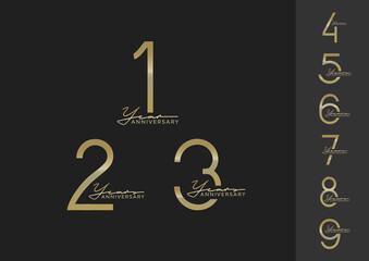 set of anniversary with calligraphy gold color on black background for special moment