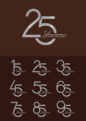 set of anniversary with calligraphy silver color on brown background for special moment