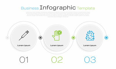 Set line Syringe, Hand with virus and Rabies. Business infographic template. Vector