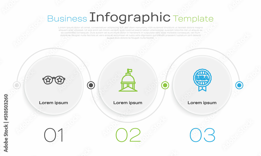 Sticker Set line Glasses with stars, White House and Medal. Business infographic template. Vector