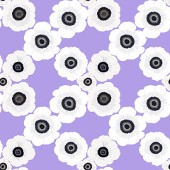 Vector seamless pattern with white petal Anemone spring flower blossom