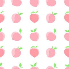 Vector seamless pattern with pastel pink Peach fruit and leaves