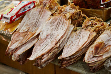 dried squid in a traditional market