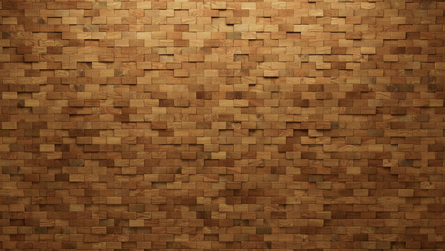 Wood, Timber Wall background with tiles. Rectangular, tile Wallpaper with Natural, 3D blocks. 3D Render