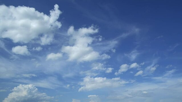Blue sky with fluffy cloud time lapse on a sunny day 4k footage.	
