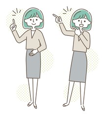 スーツの女性 指差しポーズ