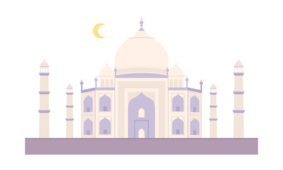 Beautiful Taj Mahal in India. Soft pastel colors of purple and cream. flat design style vector illustration.