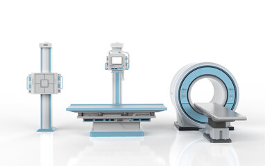 Hospital radiology room with mri scanner and x-ray machine