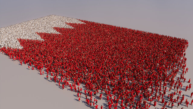 Bahraini Banner Background, with People congregating to form the Flag of Bahrain.