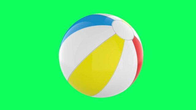 Colorful beach ball spin isolated on green screen