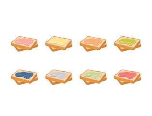 8 colorful toasts with jam, delicious sweet baked, menu design