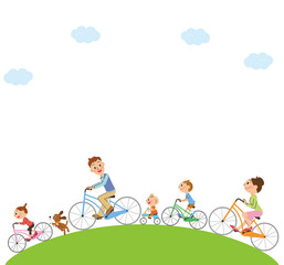 サイクリングする仲良し家族
