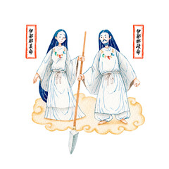 日本神話 神 イザナミ イザナギ　水彩 イラスト