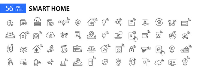 Fototapeta na wymiar Smart home icons mega set. Pixel perfect, editable stroke line