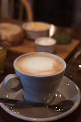 typical snack or breakfast with coffee with milk