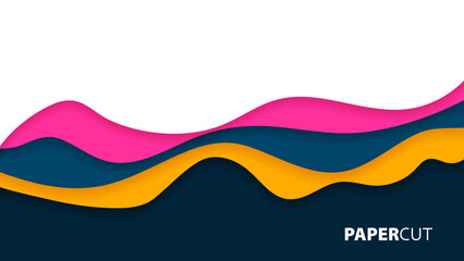 Elegant paper cut colorful waves on abstract background layout for business presentations