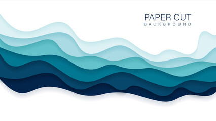 abstract wave background blue paper cut style Background template