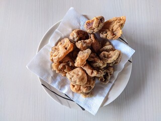 Fried Portabello Mushroom Snack on white plate