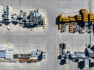 Industrial Elements Storage Place Aerial View. Steel Components.