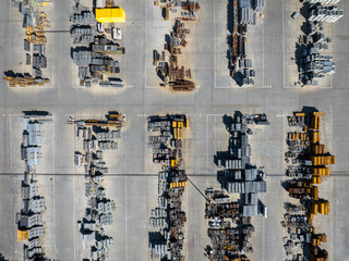 Industrial Elements Storage Place Aerial View. Steel Components.