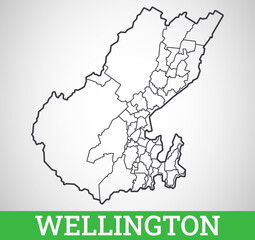 Simple outline map of Wellington, New Zealand. Vector graphic illustration.