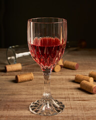 stylized wine glass on wooden base