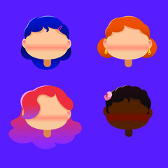 Vector cartoon set of different girls without faces with different accessories 