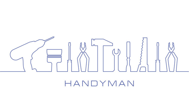 Professional handyman services. Vector banner template with tools collection and text space.  Set of repair tools on white  background for your design. EPS10.