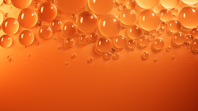 Liquid Drops on Orange and Yellow Background. Macro Banner with Copy-Space.