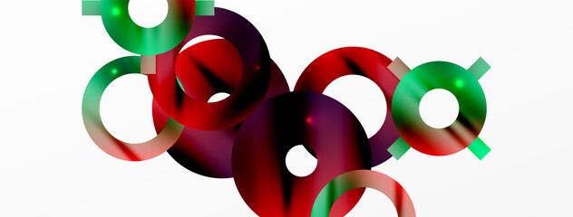 Minimal geometric abstract background. Shiny and glossy circle, line and round shapes design. Trendy techno business template for wallpaper, banner, background or landing