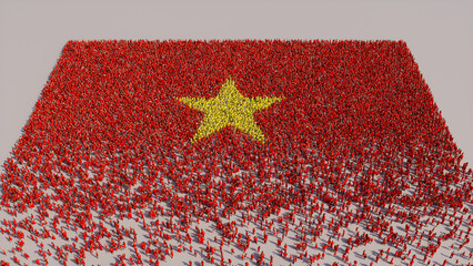 Aerial view of a Crowd of People, coming together to form the Flag of Vietnam. Vietnamese Banner on White Background.