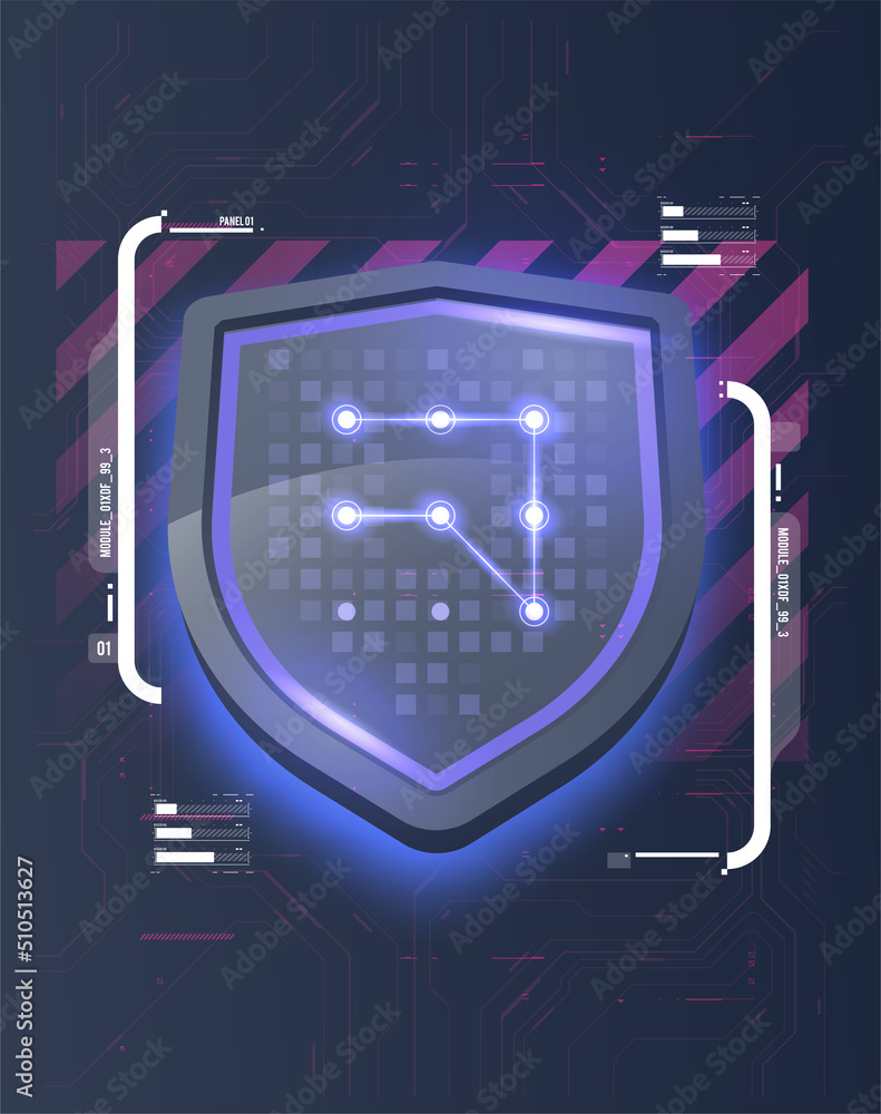 Aufkleber information data and network protection. shield protect icon. internet privacy and safety. future te