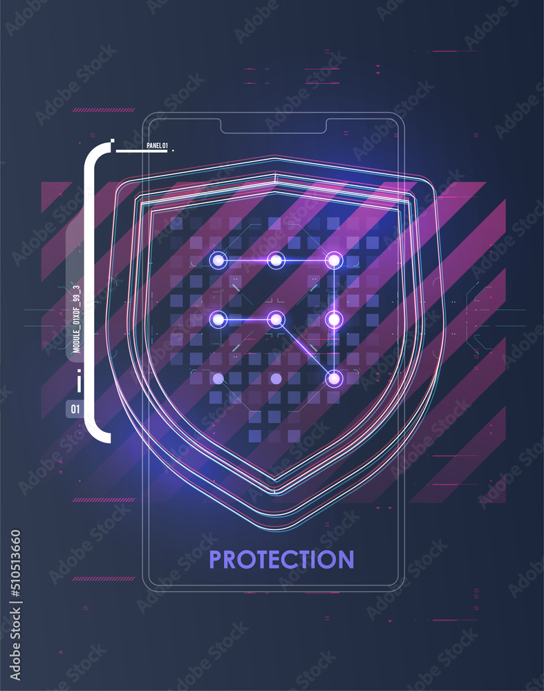 Poster information data and network protection. shield protect icon. internet privacy and safety. future te