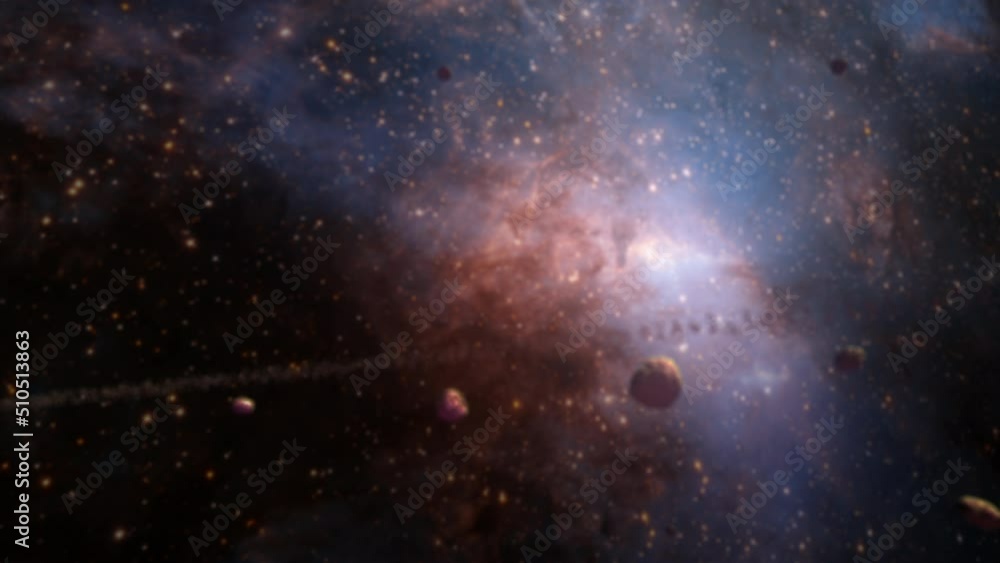Poster blurred space scence galaxy exploration through outer space towards glowing milky way galaxy for abs