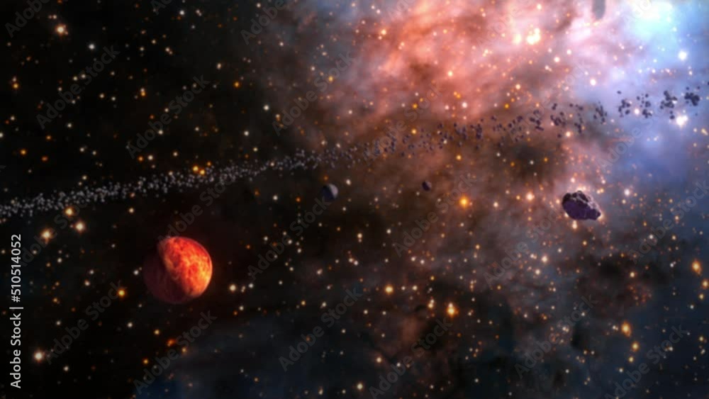 Poster blurred space scence galaxy exploration through outer space towards glowing milky way galaxy for abs