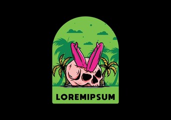 Surfing board stuck in human skull illustration