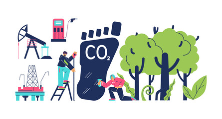 Set of elements and characters about footprint carbon concept, flat style