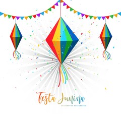 Fototapeta na wymiar Festa junina decorative on hanging lantern celebration card design