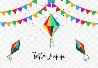 Brazilian festa junina event decorative party flag celebration card transparent background