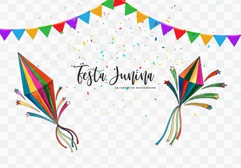 Brazilian festa junina event decorative party flag celebration card transparent background
