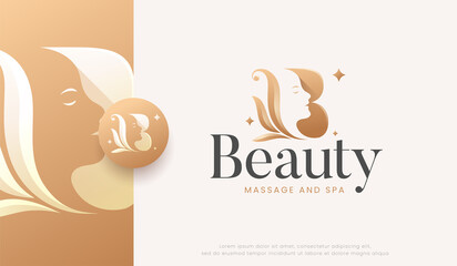 initial letter b with beauty woman silhouette