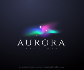aurora with colorful glowing stars logo design - obrazy, fototapety, plakaty