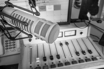 Professional microphone and sound mixer in studio